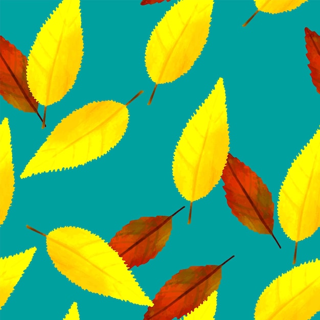 Patrón sin fisuras Ilustración botánica Hojas de otoño sobre fondo azul