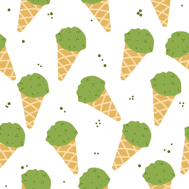 Patrón sin fisuras con ilustración de comida matcha Patrón de helado matcha