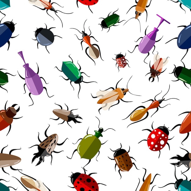 Patrón sin fisuras de la ilustración de insectos coloridos en la página web de fondo blanco y la aplicación móvil