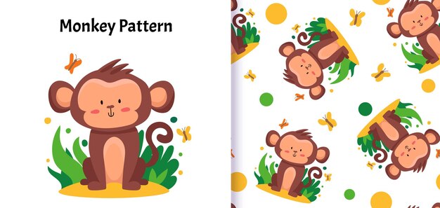 Patrón sin fisuras con la ilustración linda del vector del mono para los niños Se puede utilizar para la impresión de textiles