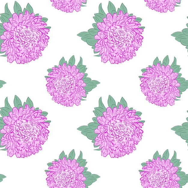 Patrón sin fisuras con la ilustración de vector de aster rosa