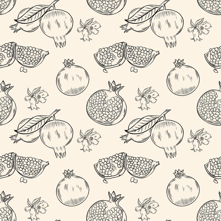 Patrón sin fisuras con la ilustración de vector de frutas de granada