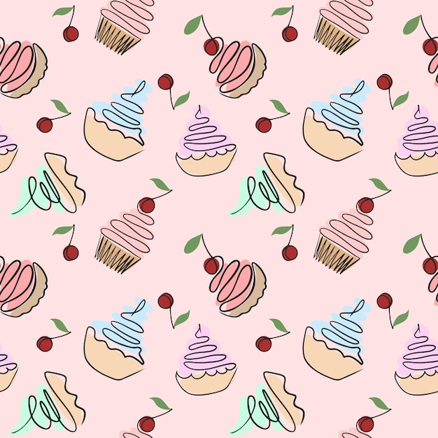 Patrón sin fisuras con la ilustración de vector de tortas