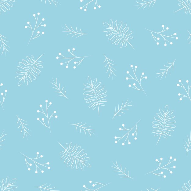 Patrón sin fisuras de invierno con ramitas pintadas estrellas y copos de nieve sobre un fondo azul.