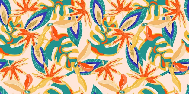 Patrón sin fisuras de la jungla boho estética para el diseño de impresión Fondo floral tropical tropical boho Patrón de jungla floral exótico moderno Textura geométrica Diseño de impresión