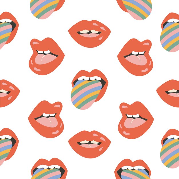 Patrón sin fisuras con labios Fondo retro verano Groovy hippie