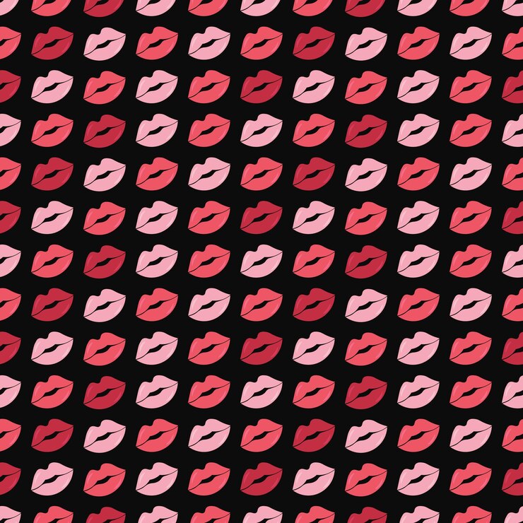Patrón sin fisuras de labios rojos sobre un fondo negro.