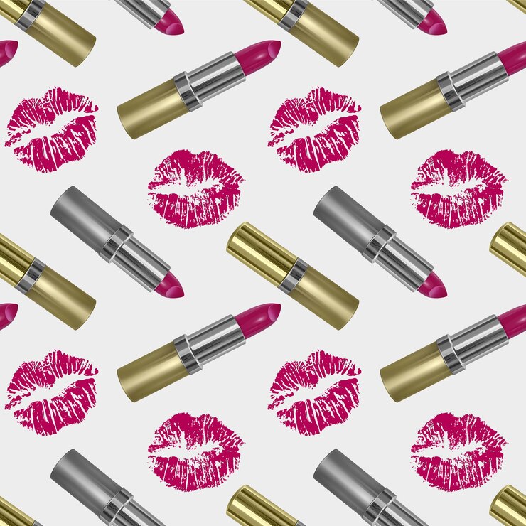 Vector patrón sin fisuras con lápiz labial 3d realista, textura de lápiz labial de color dorado
