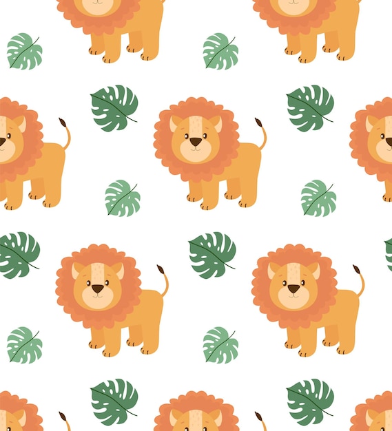 Patrón sin fisuras con León de dibujos animados lindo