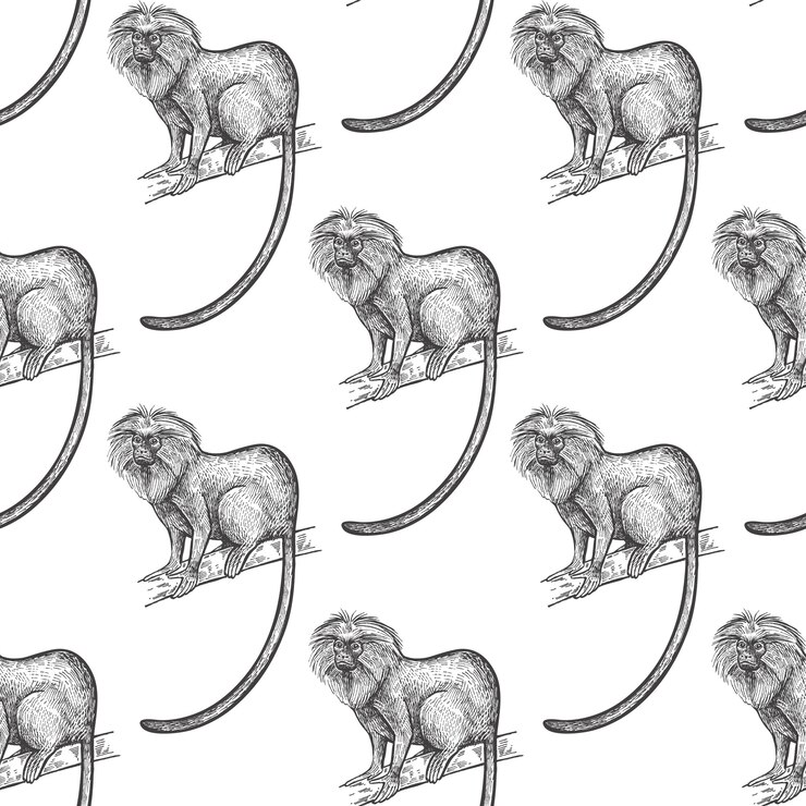 Vector patrón sin fisuras con león tamarin.