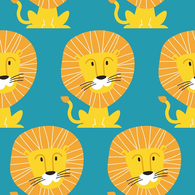 Vector patrón sin fisuras con leones marineros aislados en el fondo azul. fondo animal para diseño de tela o papel tapiz.