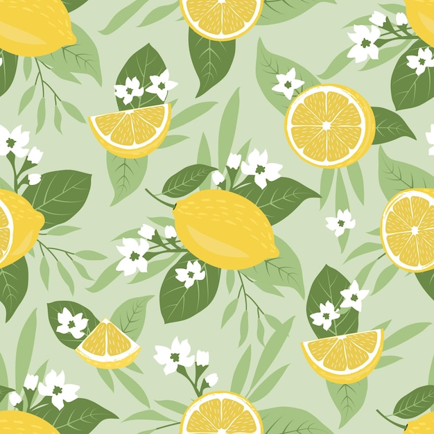 Patrón sin fisuras de limas o limones fondo de naturaleza con hojas tropicales y hermosas flores