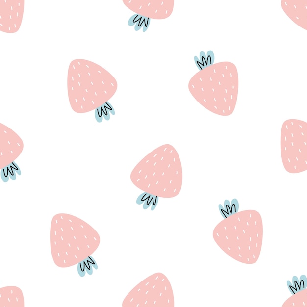 Patrón sin fisuras con lindas fresas sobre un fondo blanco Ilustración vectorial para imprimir