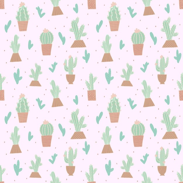 Patrón sin fisuras con lindo cactus