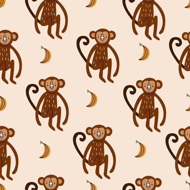 Patrón sin fisuras con un lindo mono entre palmeras Ilustración vectorial aislado sobre fondo blanco para su diseño