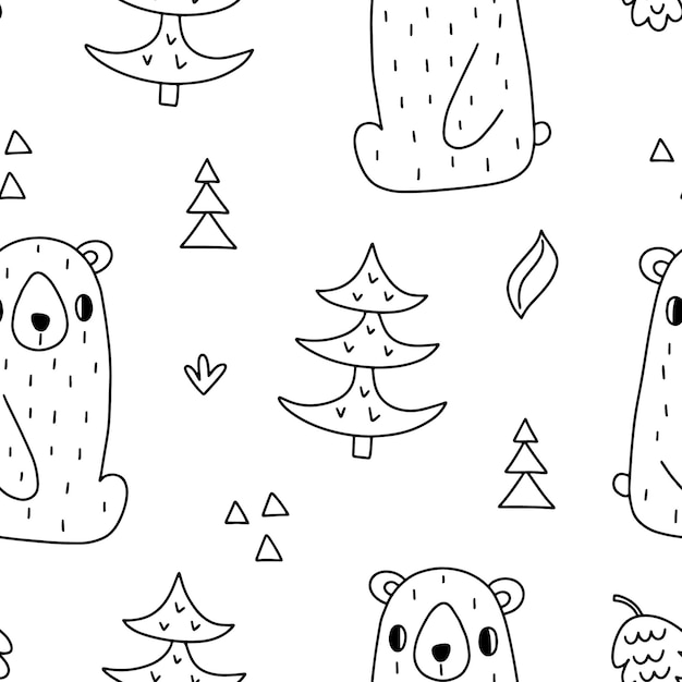 Patrón sin fisuras con un lindo oso sobre un fondo blanco Ilustración vectorial para su diseño