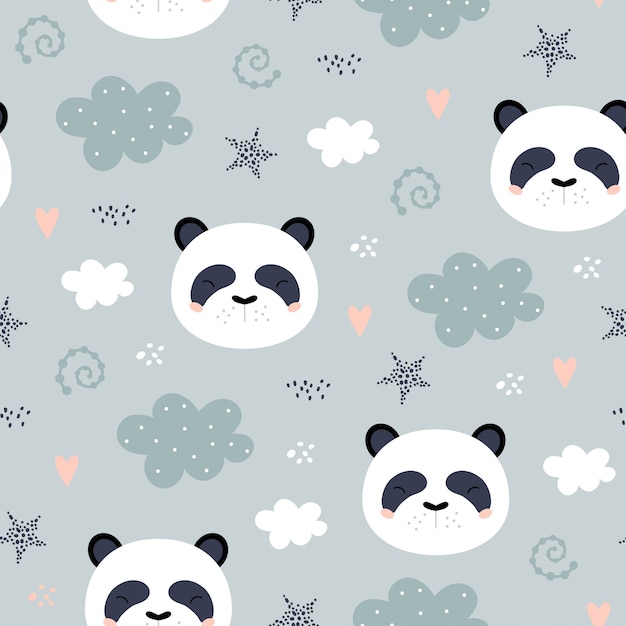 Patrón sin fisuras con lindo panda.