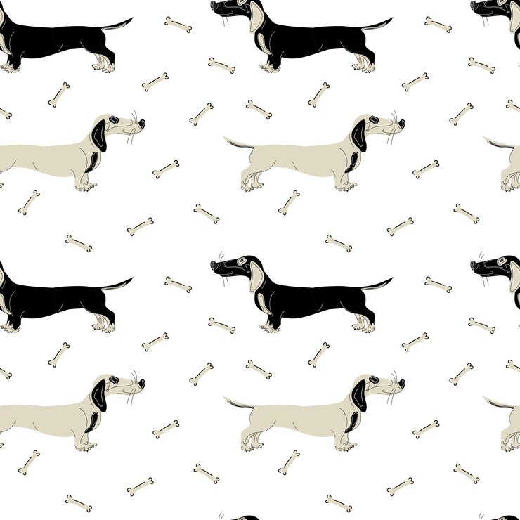 Vector patrón sin fisuras con lindo perro ilustración dibujada a mano