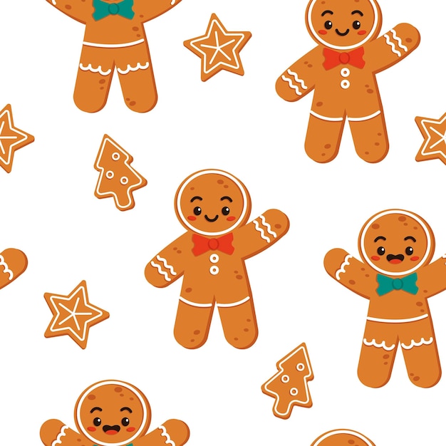 Patrón sin fisuras con lindo personaje de pan de jengibre Feliz Navidad Vector gráfico