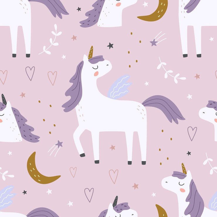 Patrón sin fisuras con un lindo unicornio sobre un fondo de color Ilustración vectorial para imprimir