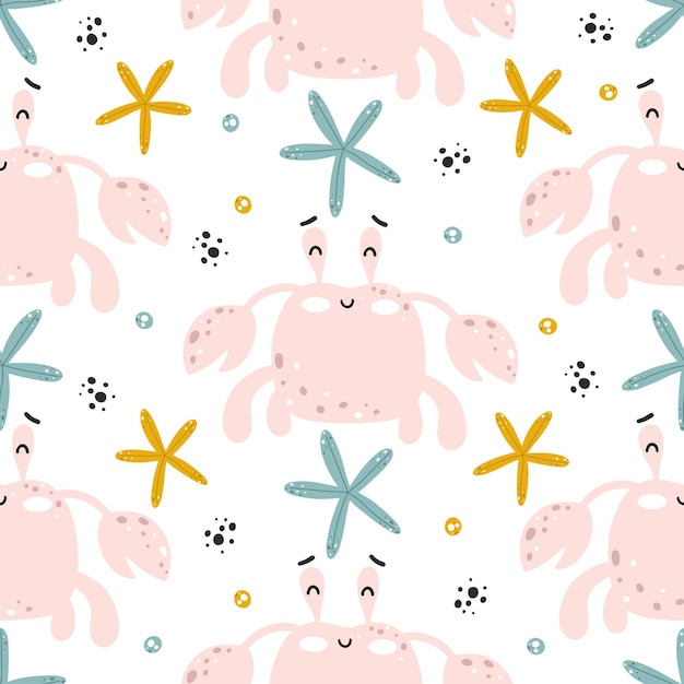 Patrón sin fisuras con lindos cangrejos en estilo escandinavo para diseño infantil