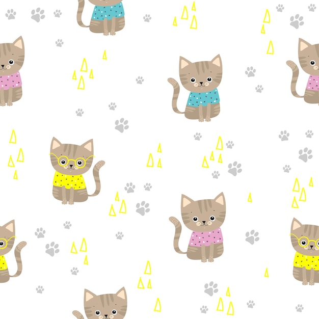 Patrón sin fisuras con lindos gatos coloridos. ideal para tela, textil, papel de regalo, papel tapiz y otros. ilustración de vector eps10