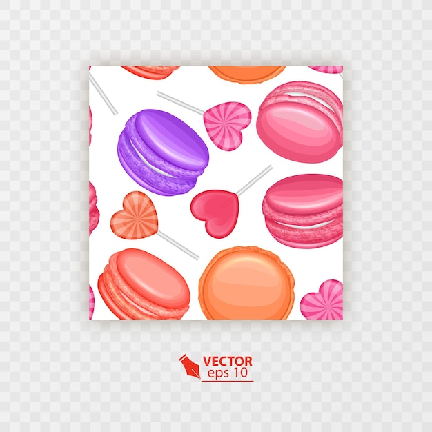 Vector patrón sin fisuras con macarrones y dulces en forma de corazón, ilustración vectorial