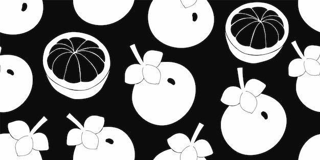 Patrón sin fisuras de mangostán. Ilustración de frutas dibujadas a mano.