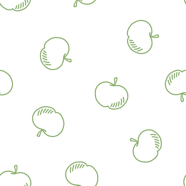 Patrón sin fisuras con manzanas dibujadas a mano verde