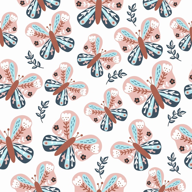 Un patrón sin fisuras con mariposas y flores.
