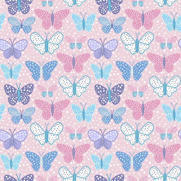 Patrón sin fisuras con mariposas sobre fondo de menta