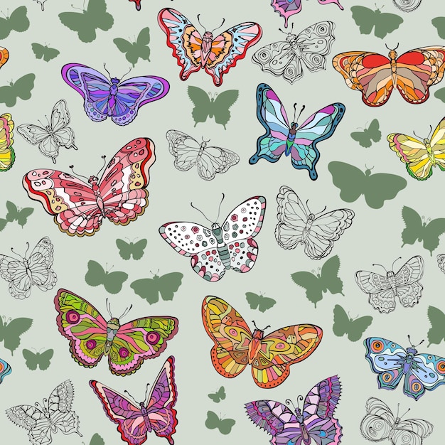 Patrón sin fisuras con mariposas voladoras