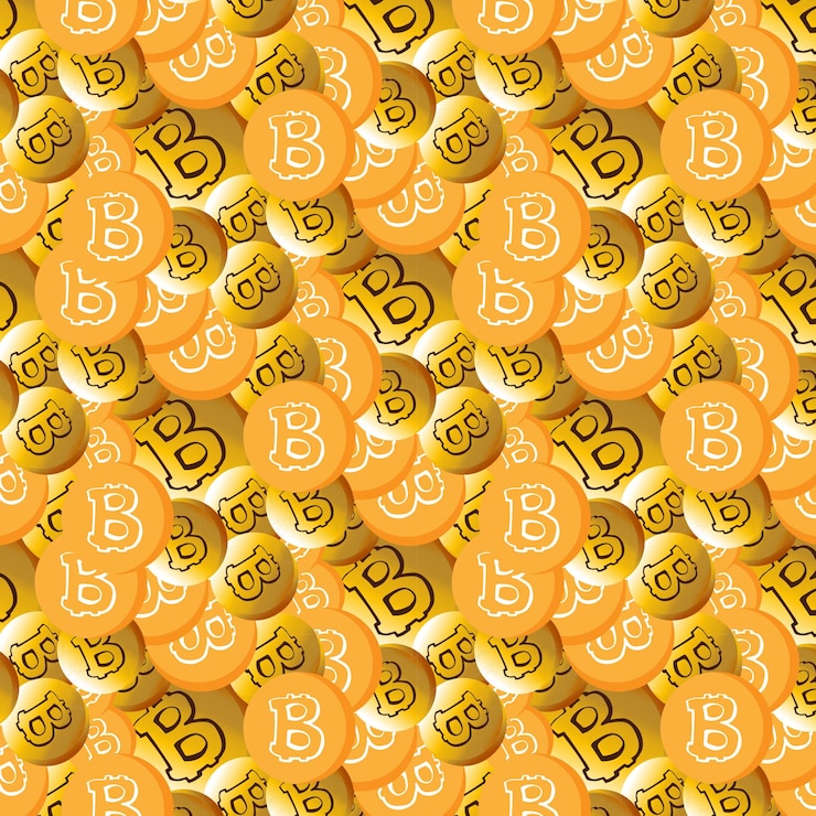 Vector patrón sin fisuras de monedas bitcoins naranja y oro