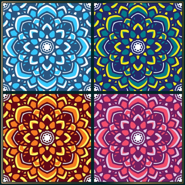 Patrón sin fisuras con motivos florales de arte mandala