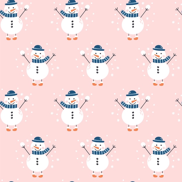 Patrón sin fisuras con un muñeco de nieve ilustraciones vectoriales