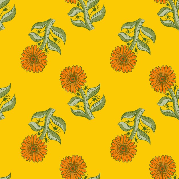 Patrón sin fisuras de la naturaleza con girasol de color verde y naranja