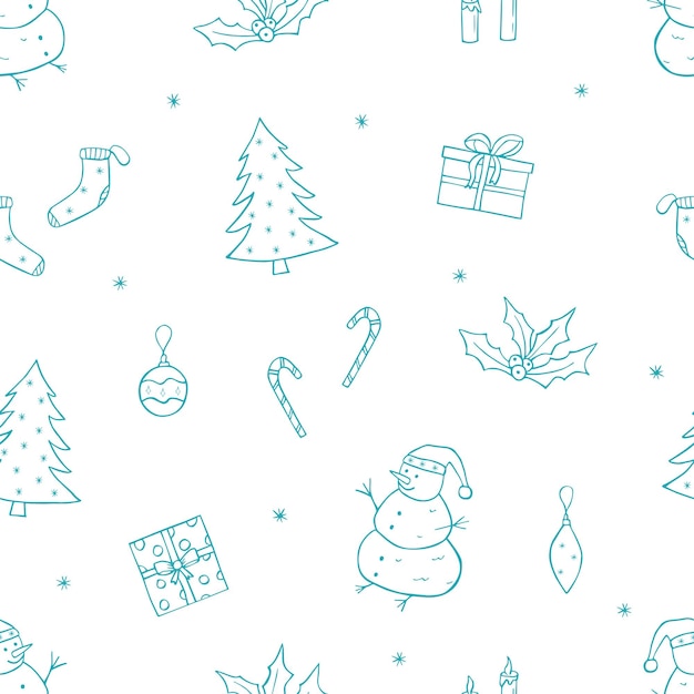 Patrón sin fisuras Navidad y Año Nuevo conjunto de iconos de garabato Vector Fondo de pantalla de dibujos animados mano dibujar elementos del símbolo de Navidad