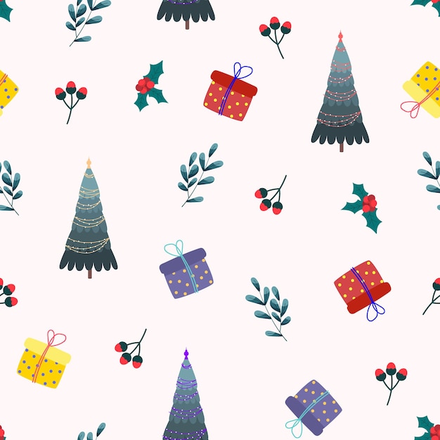 Patrón sin fisuras de Navidad con árboles de regalos