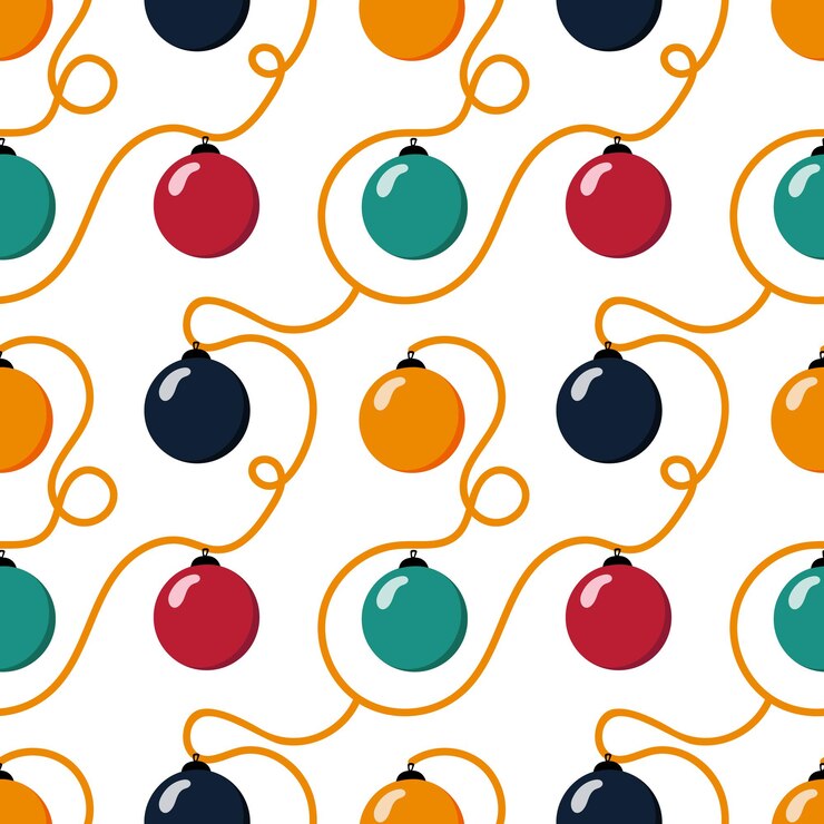 Vector patrón sin fisuras de navidad con bolas de navidad y adornos sobre fondo blanco.
