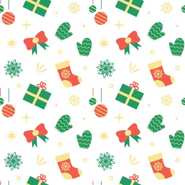 Patrón sin fisuras de Navidad con caja de regalo. Ilustración de vector de elementos de año nuevo. Papel de embalaje.