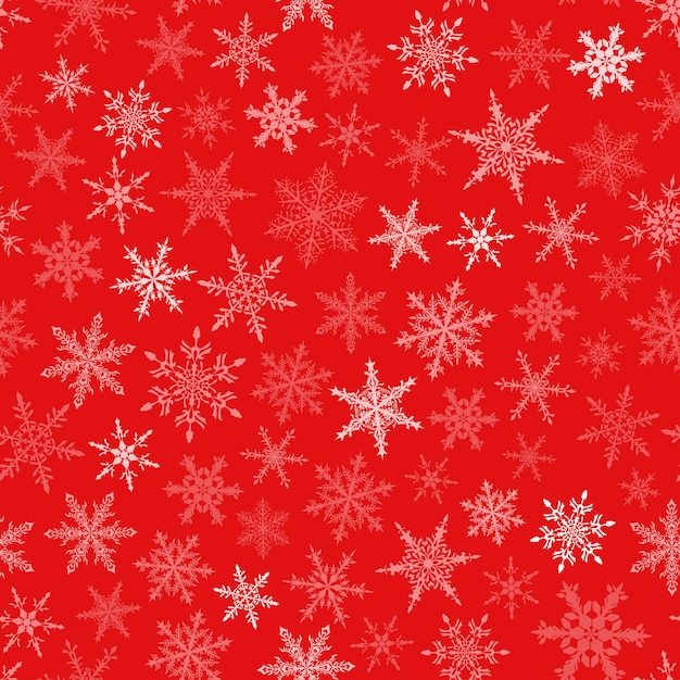 Patrón sin fisuras de Navidad de copos de nieve blancos sobre fondo rojo