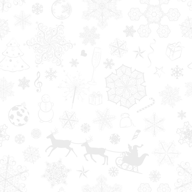 Patrón sin fisuras de navidad con copos de nieve grises y símbolos de navidad