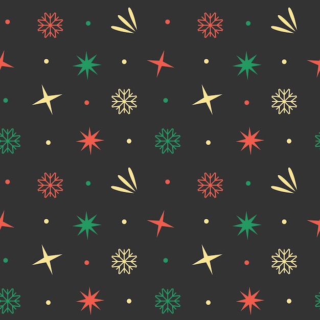 Patrón sin fisuras de Navidad. Estrellas y copos de nieve. Ilustración de vector de adorno de año nuevo.