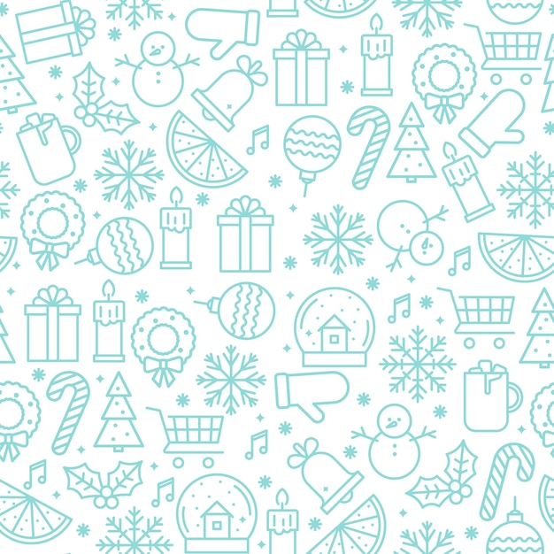 Patrón sin fisuras de navidad con iconos de navidad vector ilustración aislada en estilo de contorno