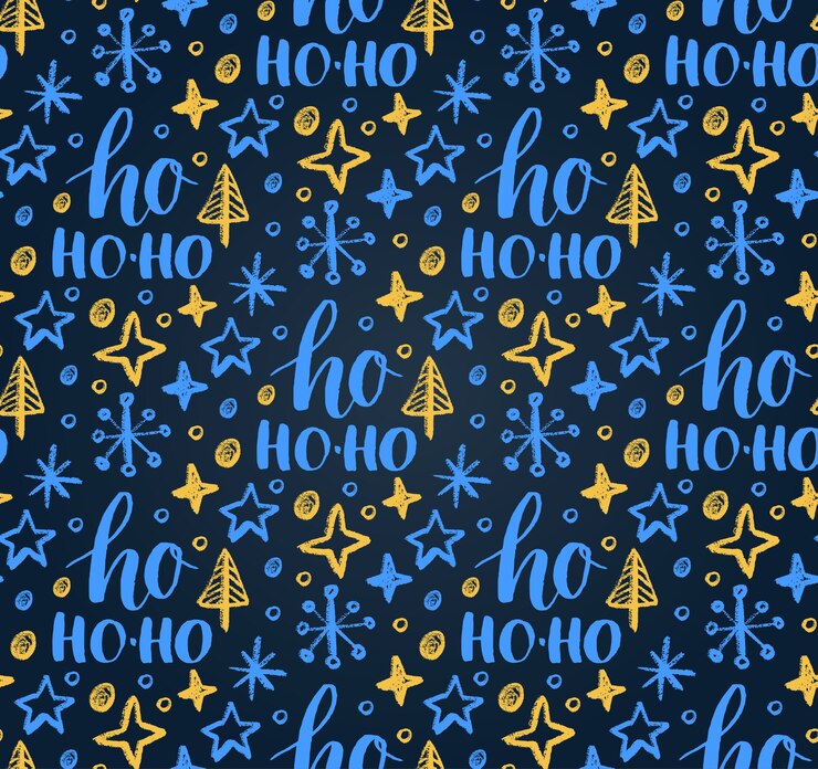 Vector patrón sin fisuras de navidad con letras ho ho-ho y dibujo de tiza de año nuevo.