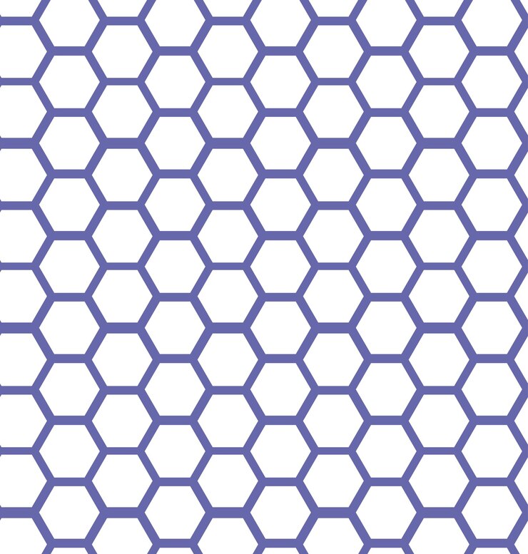 Vector patrón sin fisuras de nido de abeja de hexágonos blancos, tendencia de color muy peri 2022, fondo vectorial