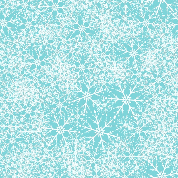 Patrón sin fisuras de nieve. Copos de nieve blancos sobre fondo azul. Caída de nieve.