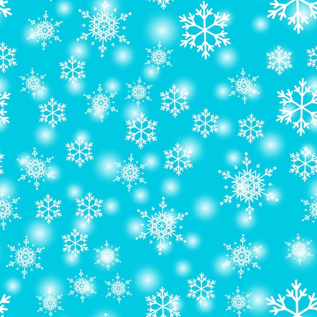 Vector patrón sin fisuras de nieve. copos de nieve blancos sobre fondo azul. caída de nieve.