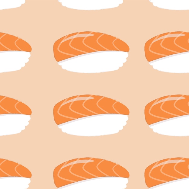 Patrón sin fisuras con nigiri. Sushi con salmón. Comida asiática en estilo plano