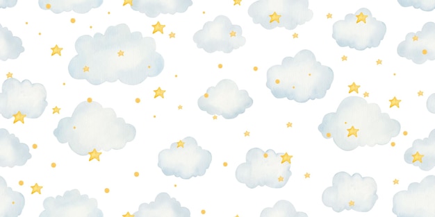 Vector patrón sin fisuras para niños con nubes y estrellas, ilustración para niños lindos